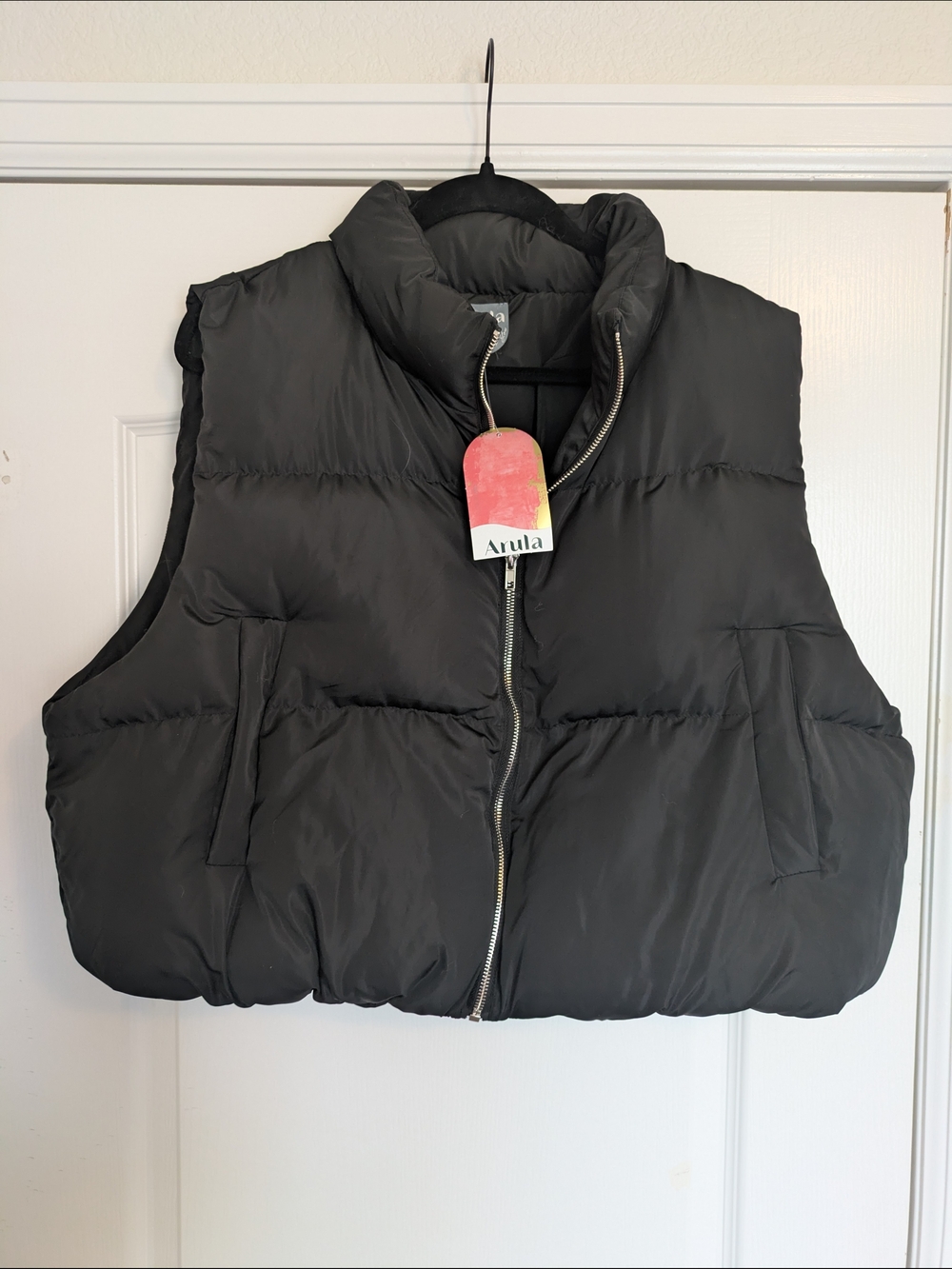 ARULA Black Quilted Puffer Vest with High Collar